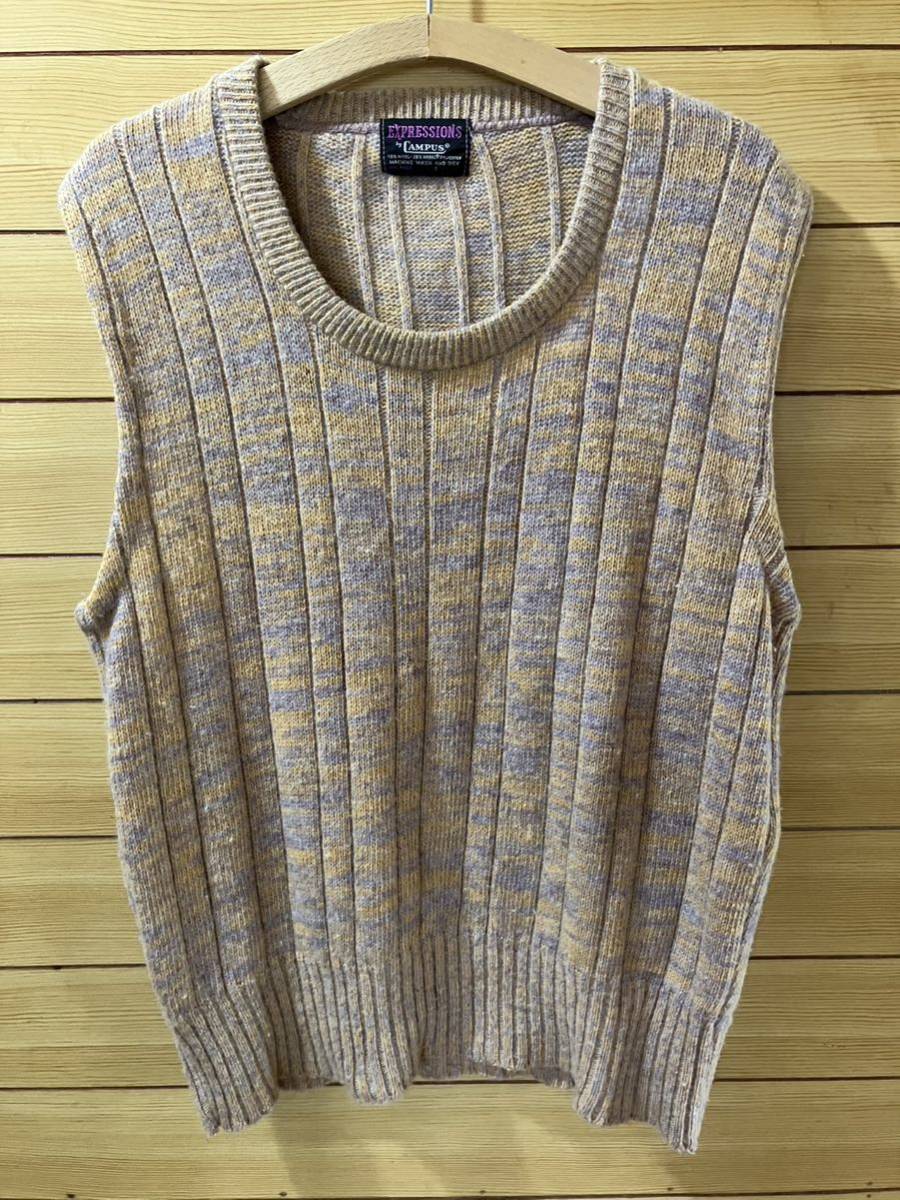 80s USED EXPRESSIONS by CAMPUS KNIT VEST Made in USA 古着 80's キャンパス ニットベスト  アメリカ製 サイズLくらい 送料無料