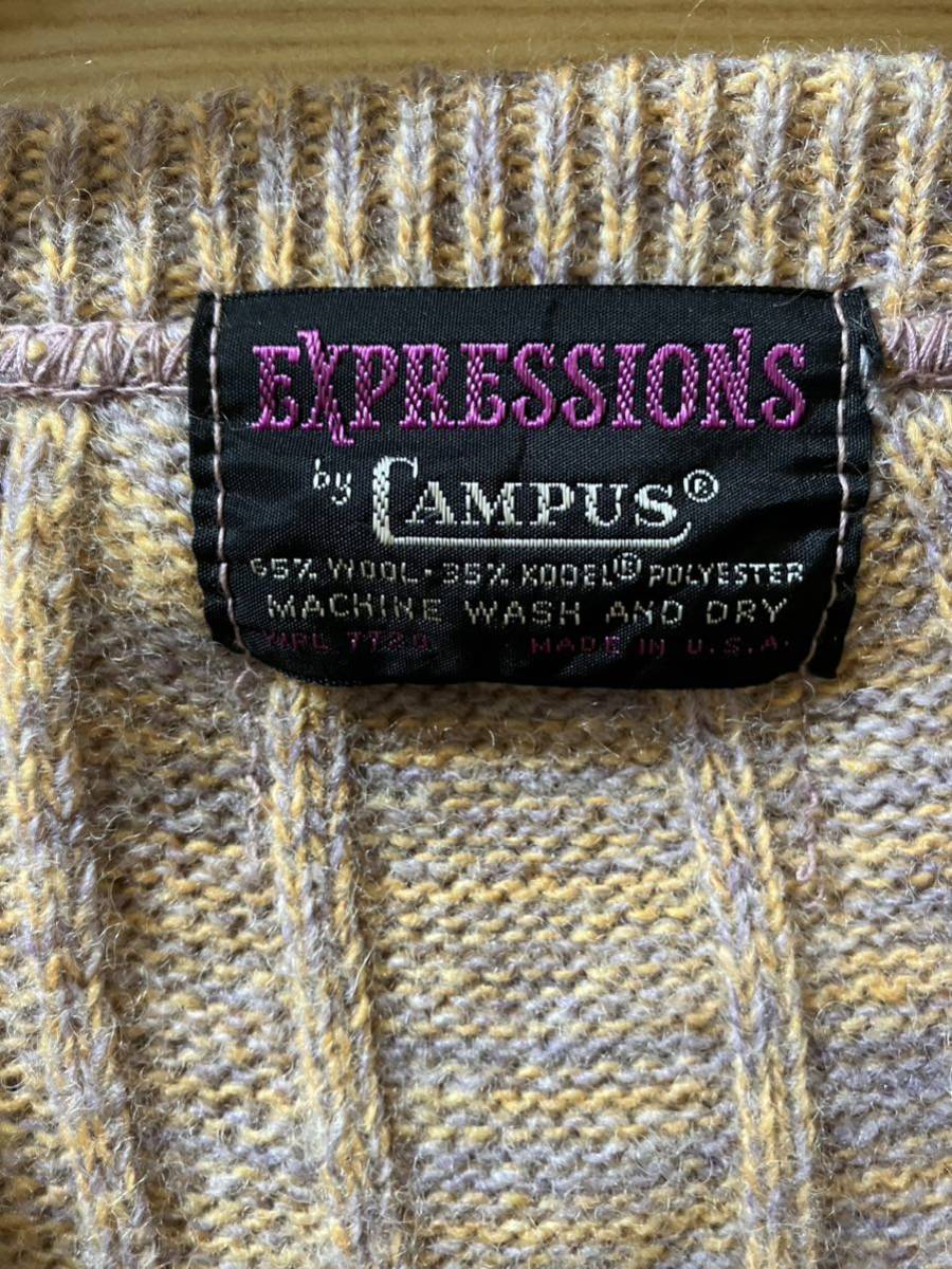 80s USED EXPRESSIONS by CAMPUS KNIT VEST Made in USA 古着 80's キャンパス ニットベスト  アメリカ製 サイズLくらい 送料無料