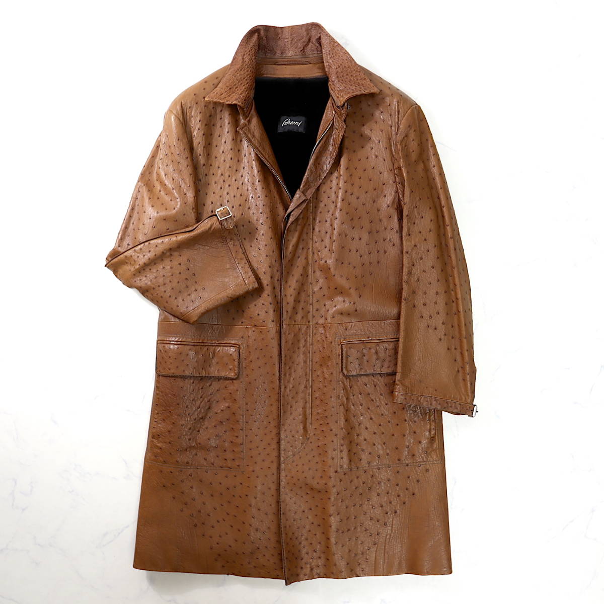 210141[ super rare ] Brioni Brioni Ostrich leather beaver fur lining coat Brown 52 men's 