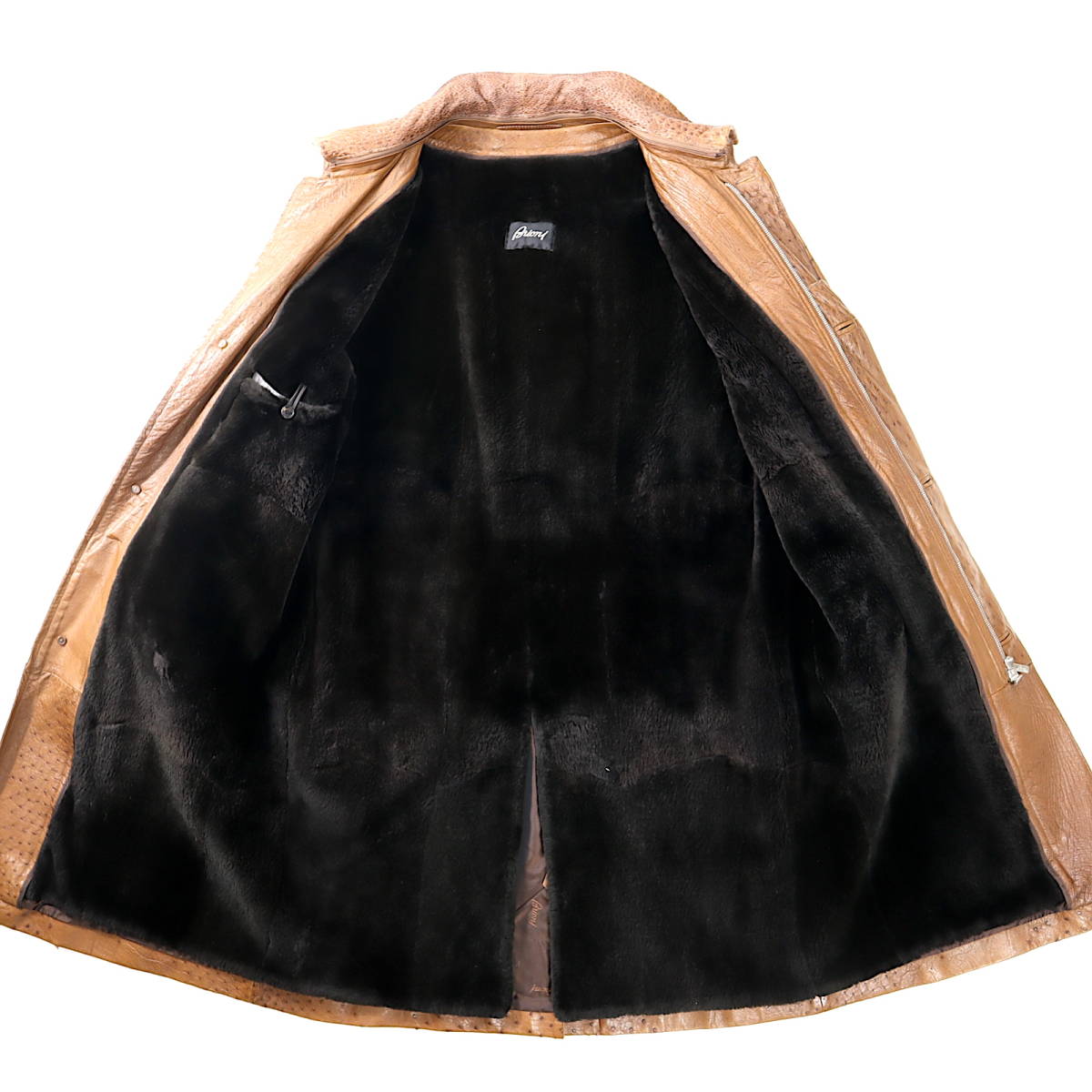 210141[ super rare ] Brioni Brioni Ostrich leather beaver fur lining coat Brown 52 men's 