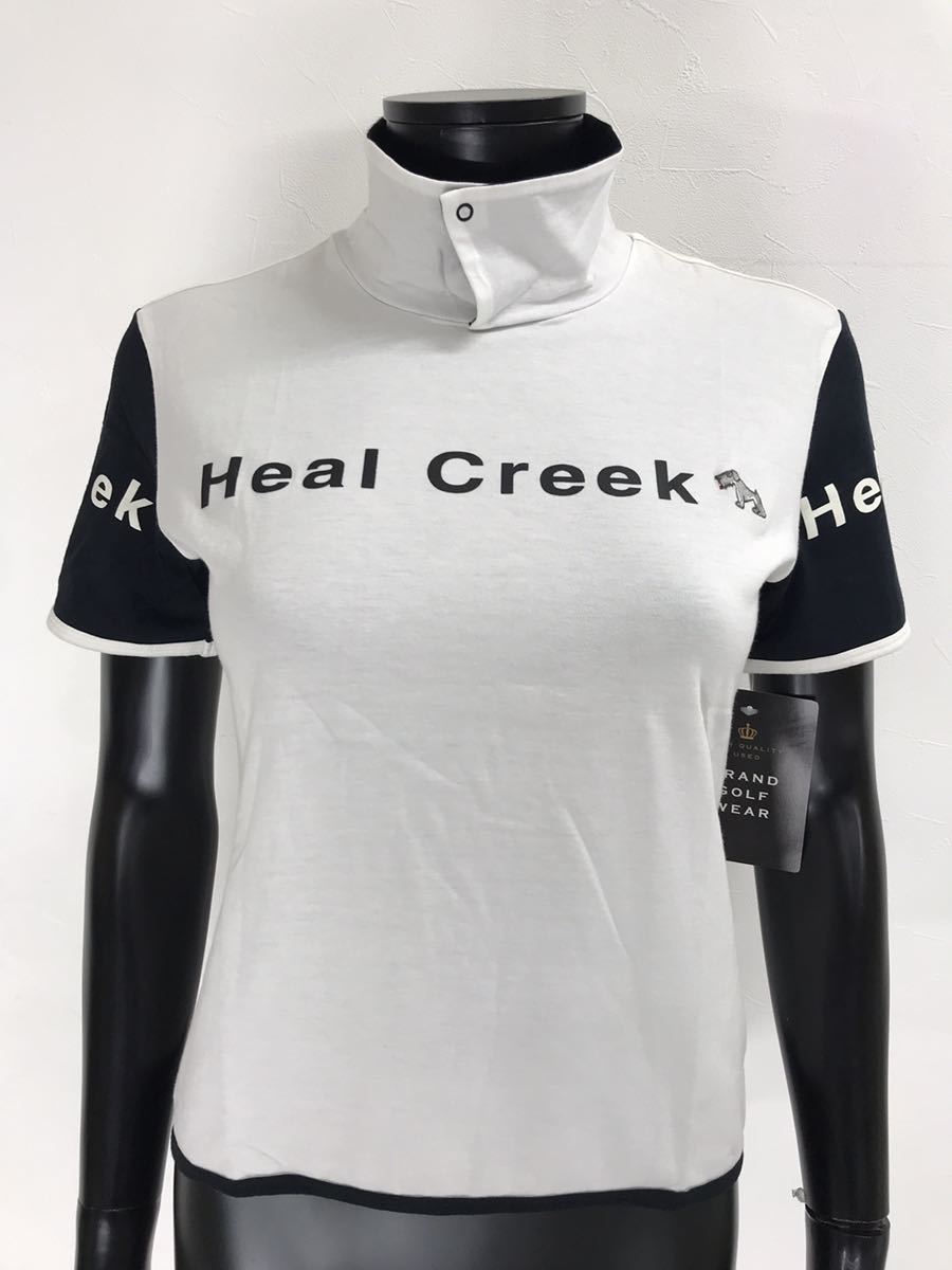 【USED】Heal Creek ヒールクリーク 綿 ハイネック 半袖 シャツ ホワイト 白 レディース 40 M ゴルフウェア_画像1
