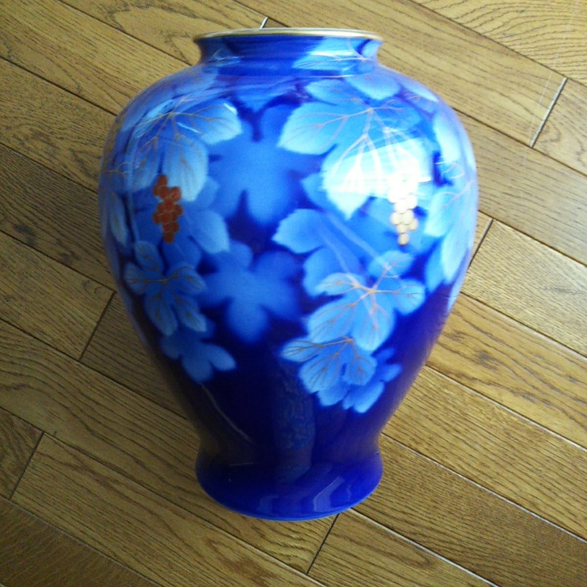 深川製 花器 花瓶 紺色 ブルー ぶどう_画像1