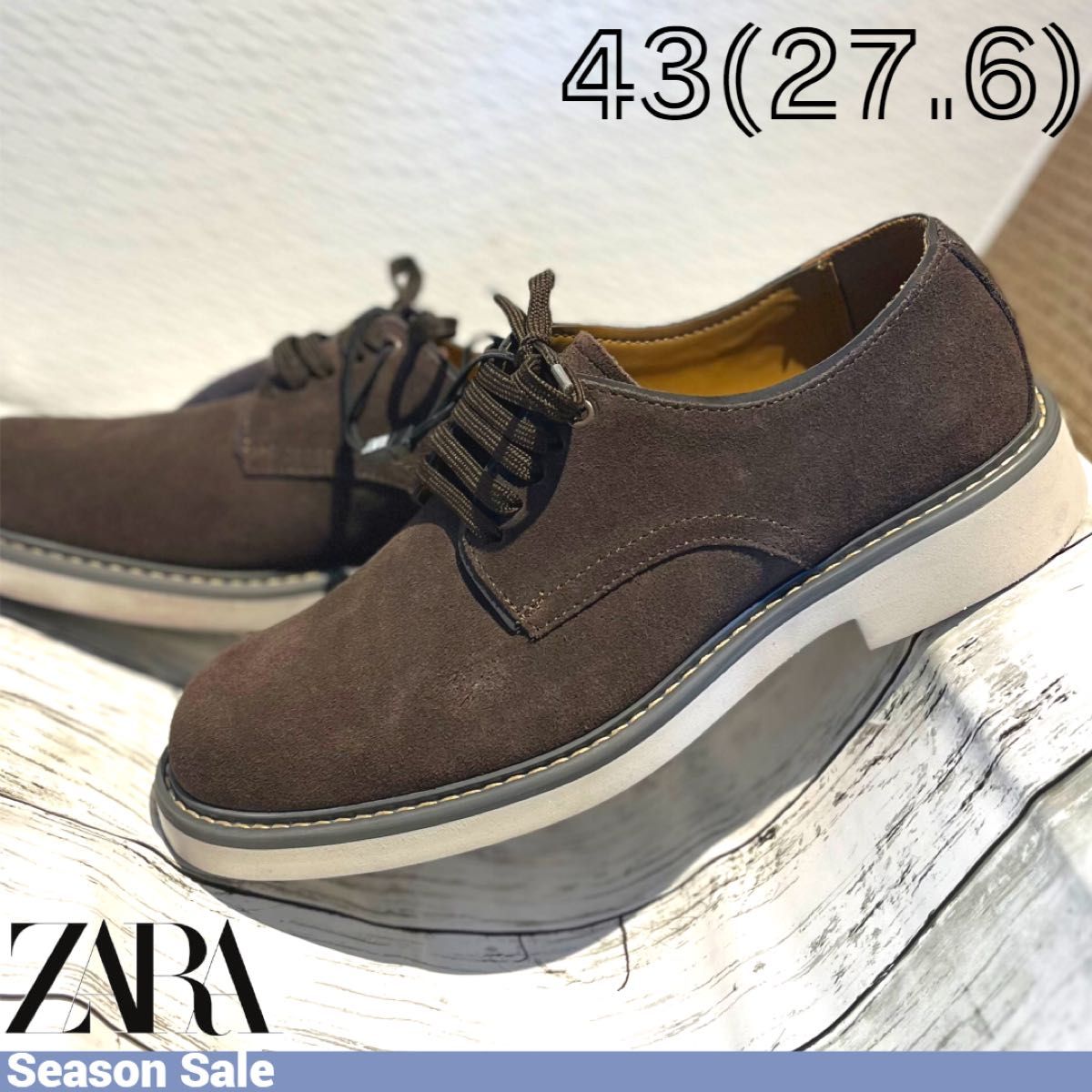 ◇ZARA◇ザラ◇レザーシューズ◇ブラウン◇EU43◇27.6◇未使用タグ付き◇