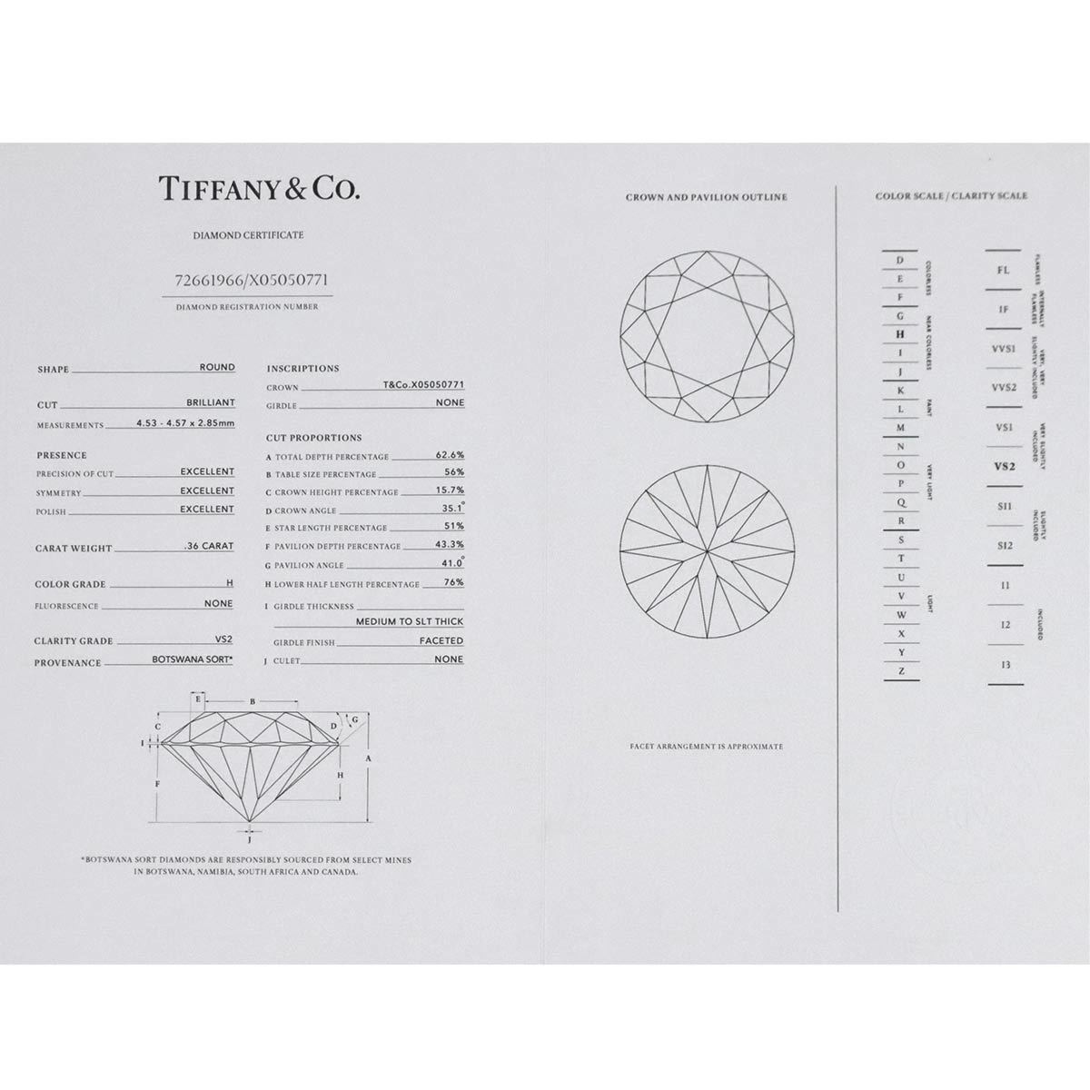 ティファニー TIFFANY&CO. ソリティア ダイヤ 0.36ct H/VS2/3EX ネックレス 40cm Pt Solitaire Diamond Necklace【鑑定書付き】 90190579_画像8