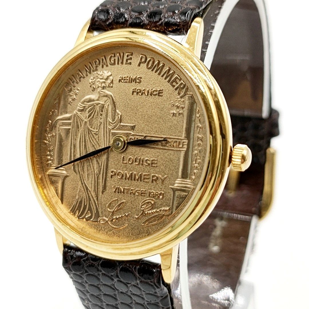 【電池切れ】POMMERY ポメリー クォーツ 腕時計 ゴールド文字盤 レザーベルト ボーイズ CHAMPAGNE POMMERY CUVEE SPECIALE LOUISE POMMERY