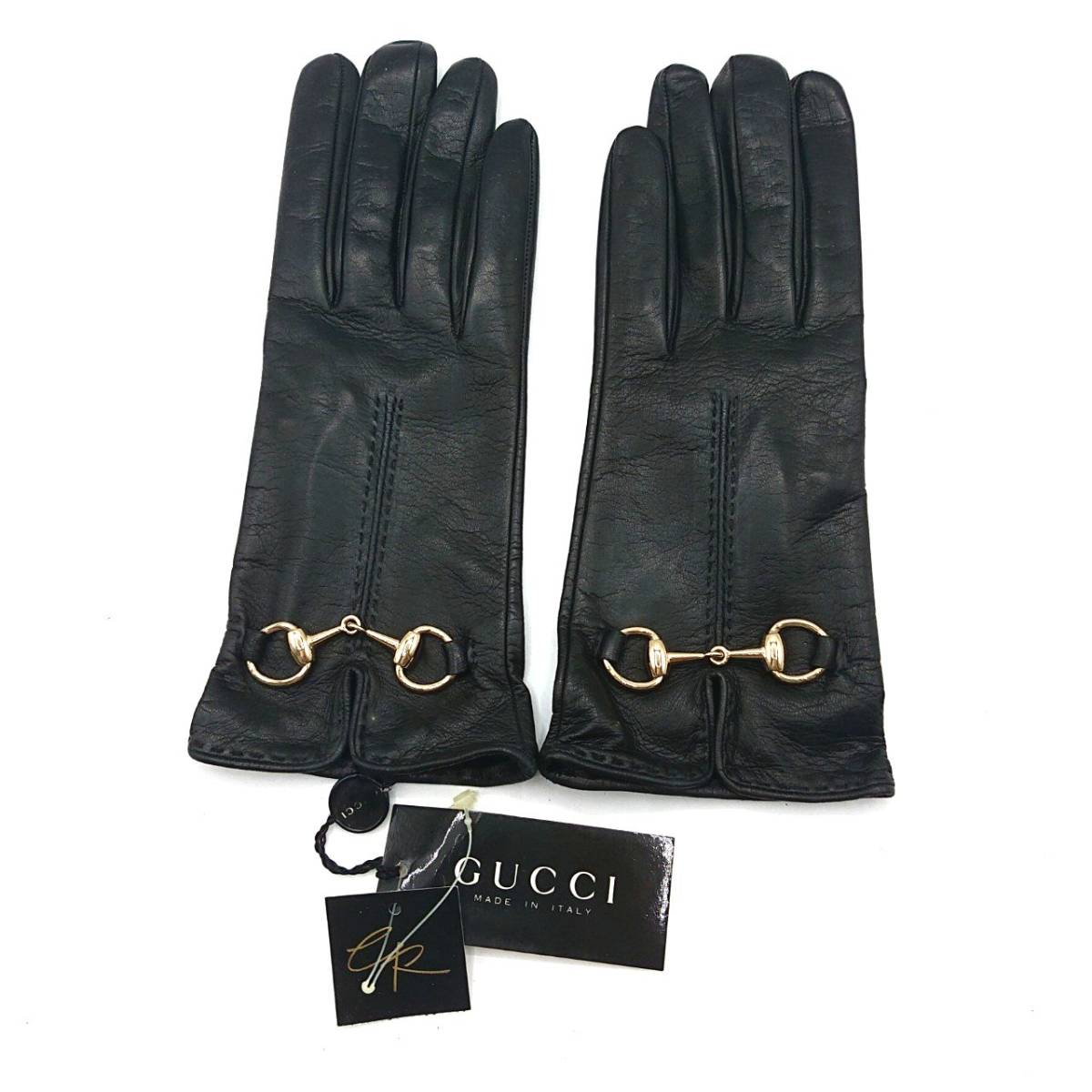 GUCCI　グッチ　ホースビット　レザーグローブ　手袋　ナッパレザー　ブラック　レディース　ヴィンテージ　7 1/2　ラム