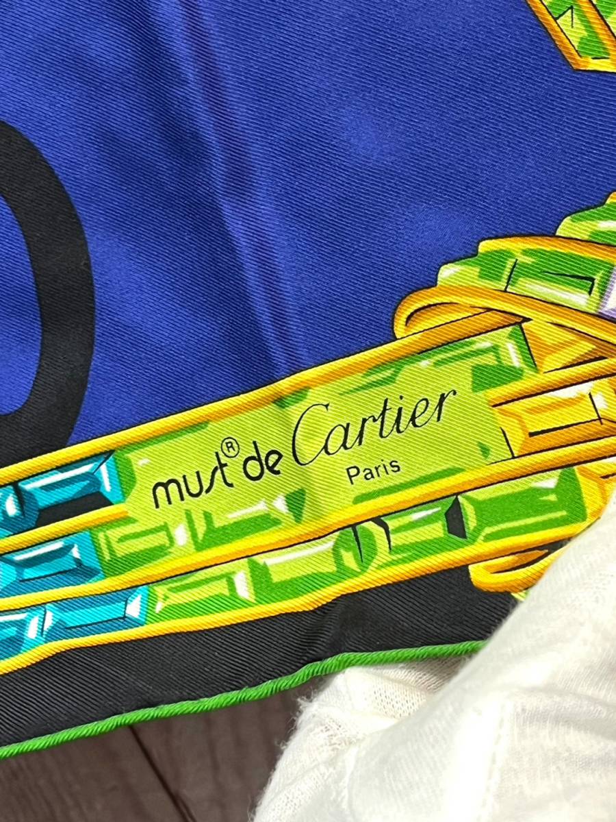 Cartier カルティエ 大判スカーフ バンダナ ストール マスト ブルー系