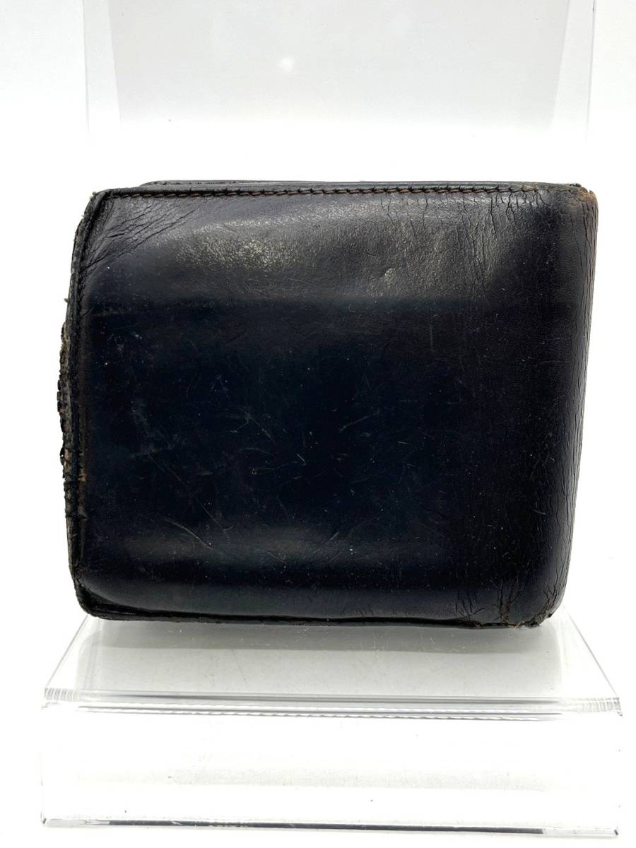 【使用感 大】Christian Dior　ディオール　二つ折り財布　ダークブラウン　レザー　プレートロゴ　_画像2