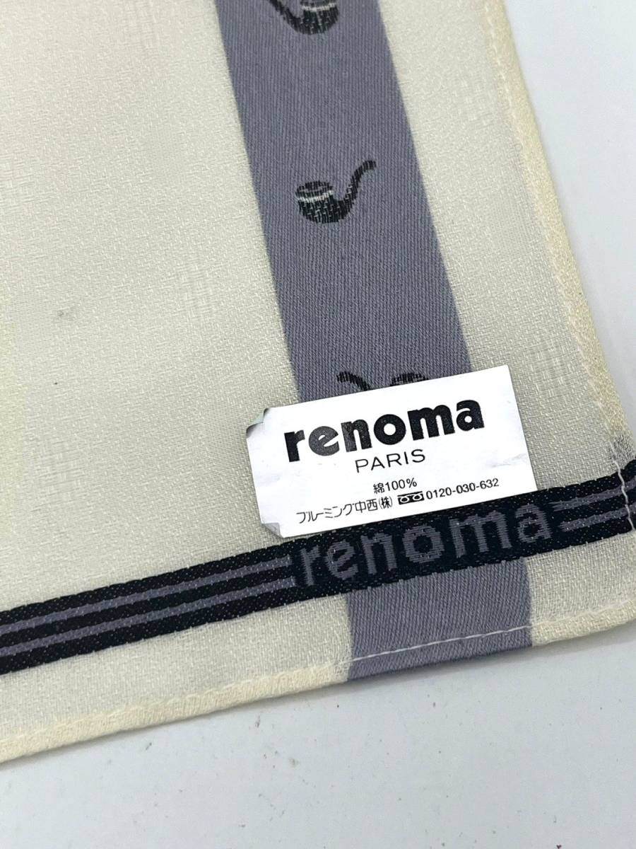 【シール付き未使用品】Renoma レノマ　ハンカチ　バンダナ　スカーフ　パイプ　ベージュ　コットン　46×46_画像2