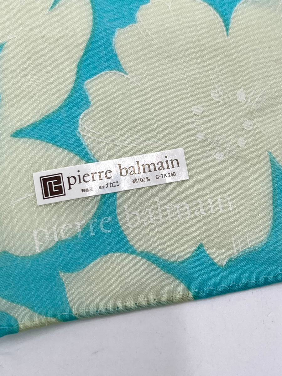 【シール付き未使用品】pierre balmain ピエールバルマン ハンカチ バンダナ スカーフ ライトブルー系 花柄 レディース 綿 コットン100％