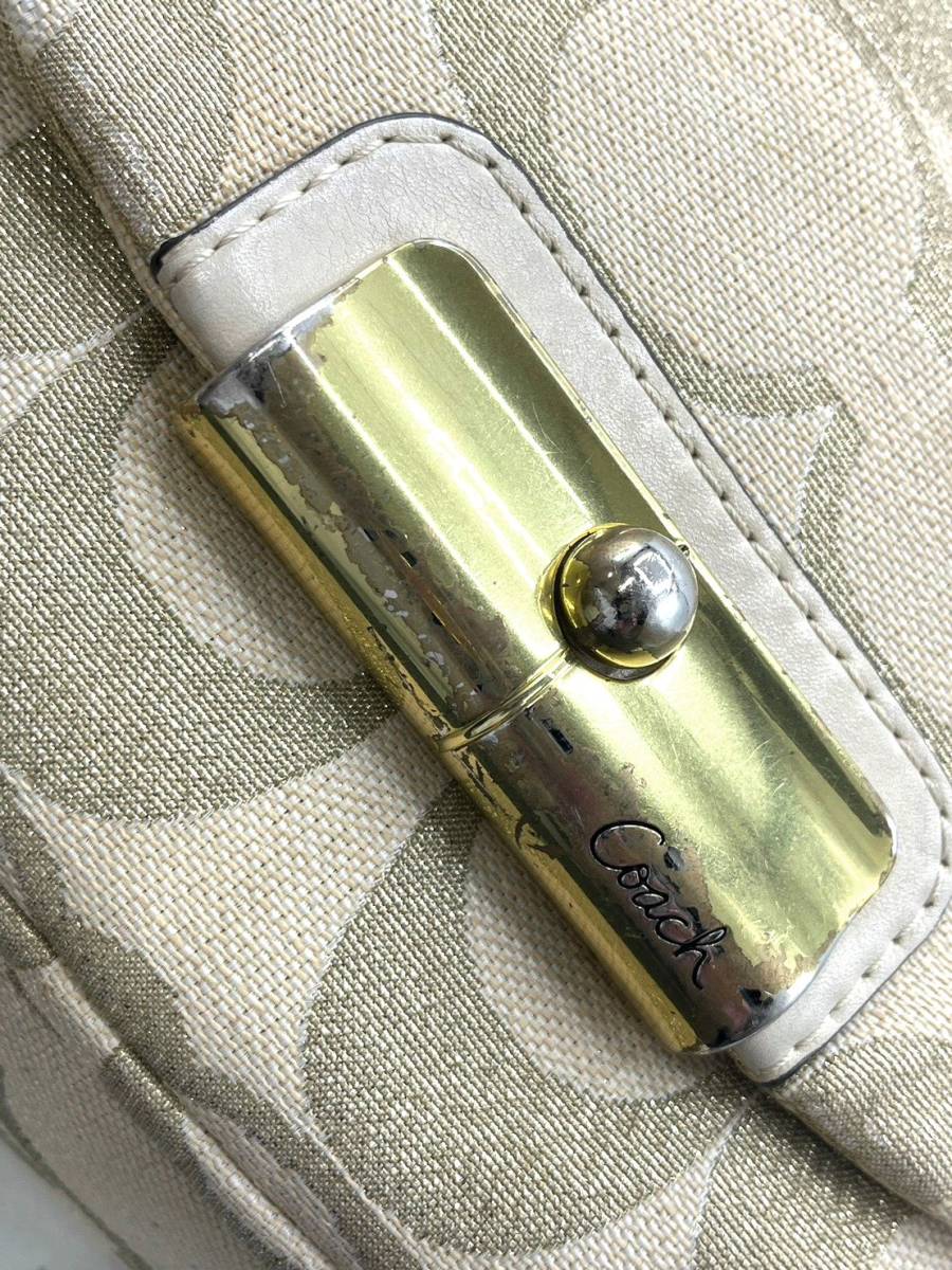 COACH コーチ ワンショルダー ハンドバッグ シグネチャー キャンバス×レザー ベージュ系 ラメ 外側ポケット レディース M1082-16817