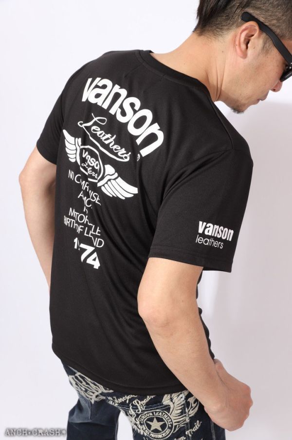 VANSON ドライメッシュ 半袖 Tシャツ VS21804S ブラック×ホワイト【XLサイズ】バンソン_画像5