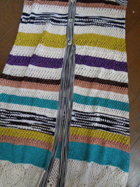 新品*ミッソーニ*42*ロングジレ*ベスト*ロングカットソー*ボーダー柄*ロングカットソー*シルク*春*夏*秋*MISSONI*かぎ編みニット_画像3