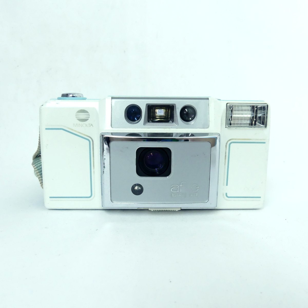 MINOLTA ミノルタ af-e クレージュ courreges ブルー×ホワイト フィルムカメラ コンパクトカメラ 通電ＯＫ 現状品 USED /2307C_画像1
