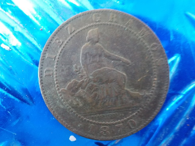 TIN R2●○（4）1870年　スペイン　アンティーク　小銭　コイン　硬貨　貨幣　5-7/26（も）_画像3