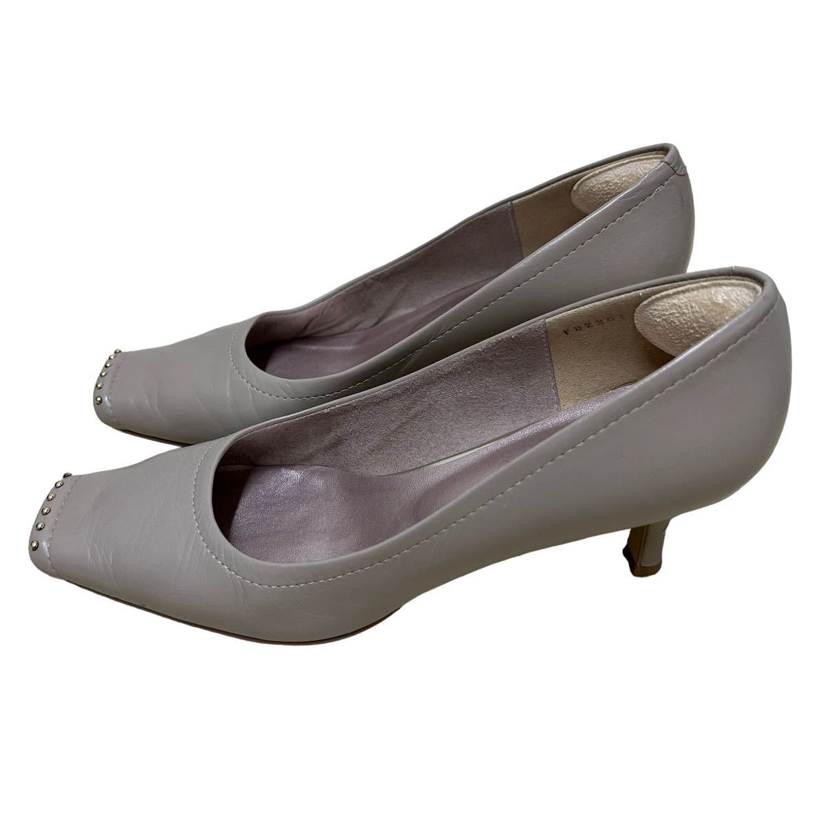 AK418 made in Japan GINZA kanematsu Ginza Kanematsu lady's pumps 24cm light gray leather 