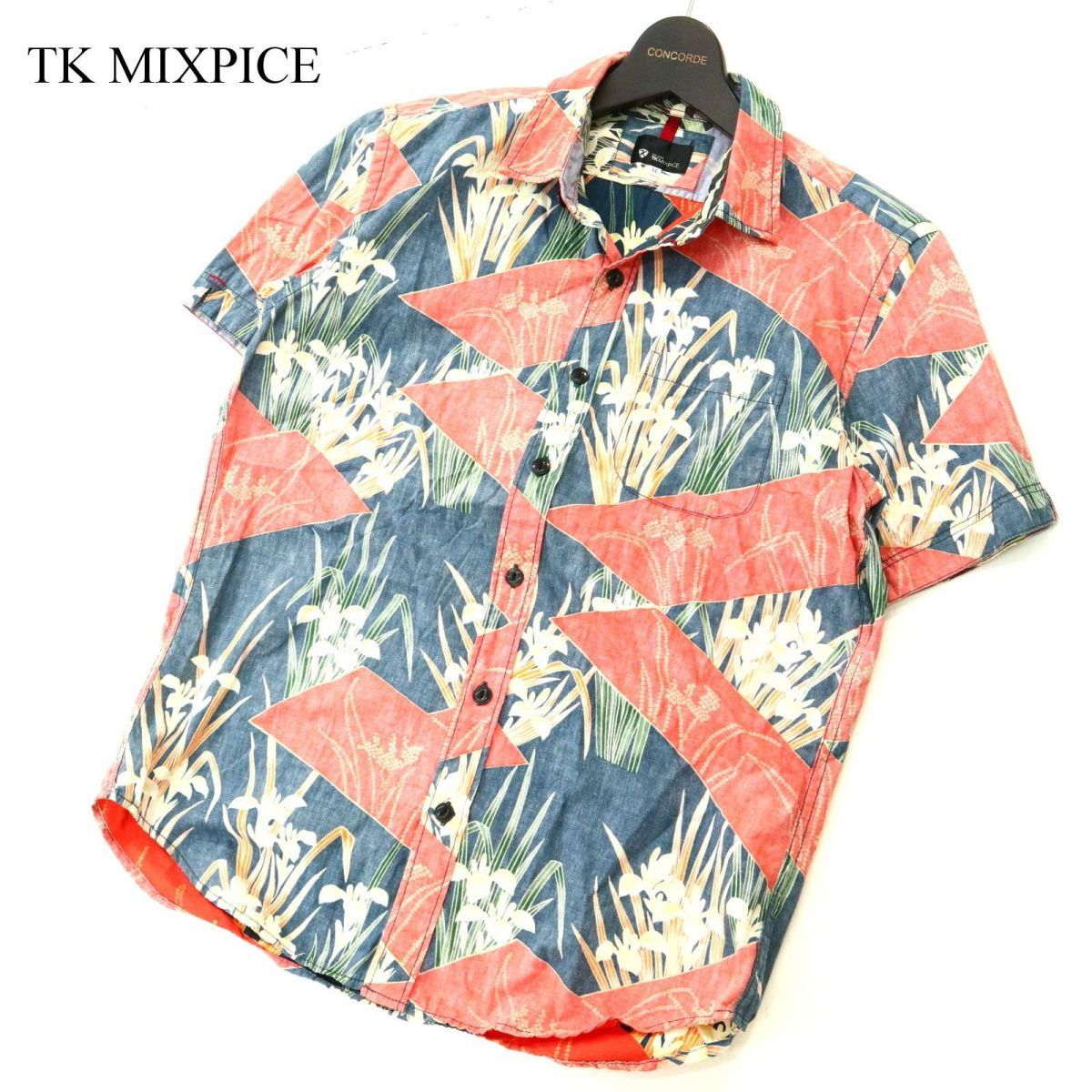 TK MIXPICE タケオキクチ 春夏 【花柄 和柄 切替】 半袖 ワーク シャツ Sz.M　メンズ　A3T08630_7#A_画像1