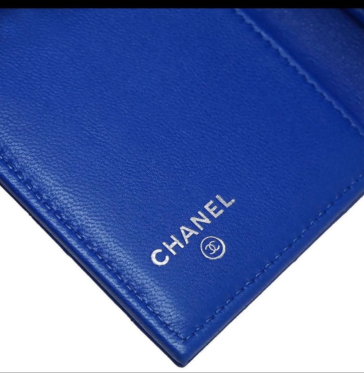 （新品）シャネル CHANEL マトラッセ スモール ウォレット コンパクト 三つ折り財布 ラムスキン ブルー 青 AP0096 
