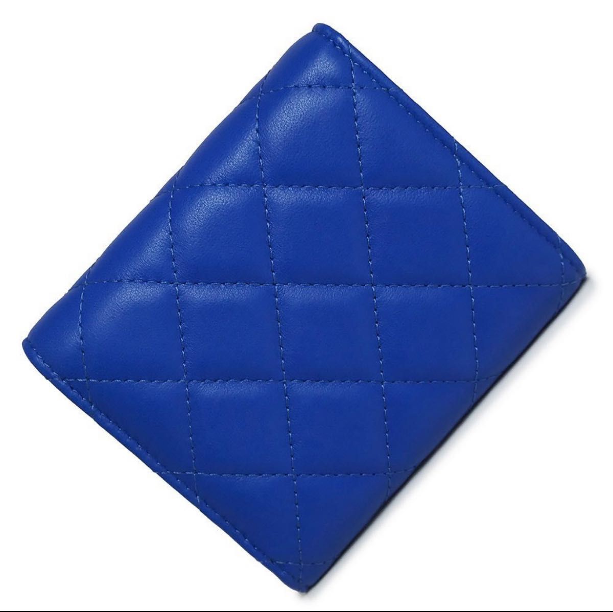 （新品）シャネル CHANEL マトラッセ スモール ウォレット コンパクト 三つ折り財布 ラムスキン ブルー 青 AP0096 