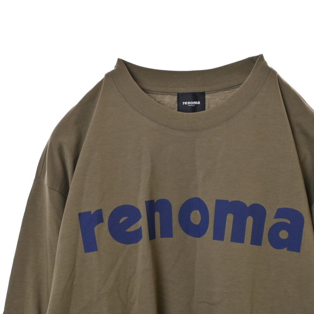 美品 renoma ロゴプリント ロング Tシャツ 44 カーキ レノマ KL4CA2LQ94_画像3