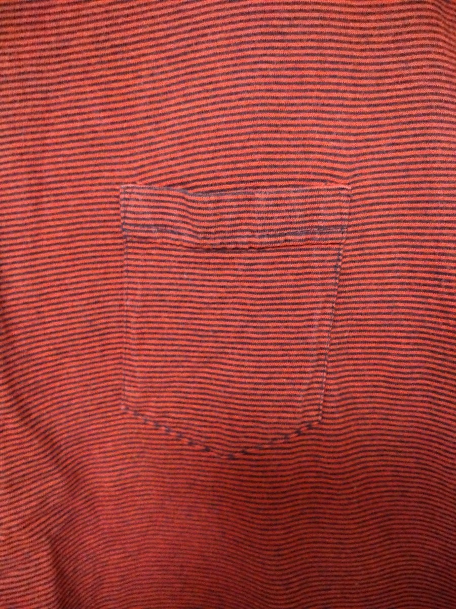 カルクルー ポケットTシャツ 半袖 マイクロボーダー クルーネック コットン 綿 アメリカ製 s/s Cal Cru 赤黒_画像3