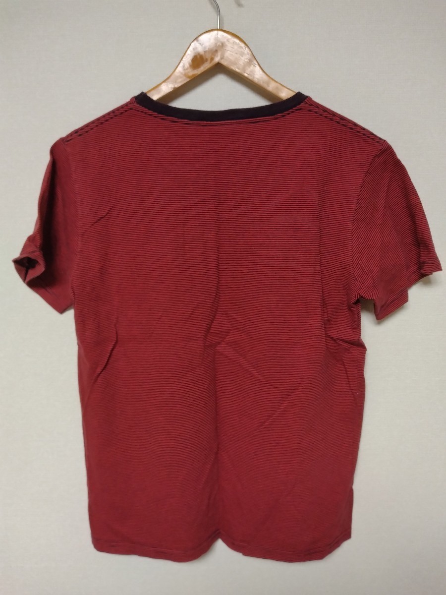 カルクルー ポケットTシャツ 半袖 マイクロボーダー クルーネック コットン 綿 アメリカ製 s/s Cal Cru 赤黒_画像2