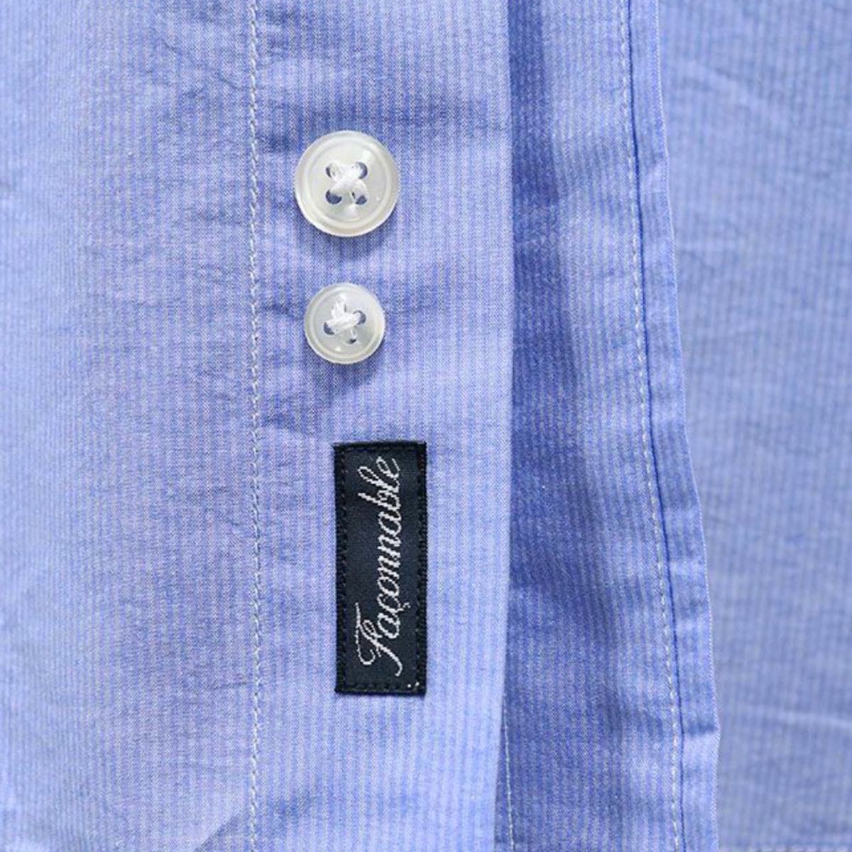 【新品タグ付】フランス発ブランド Faconnable シャツ コットン ホリゾンタルカラー ストライプ ブルー XLサイズ