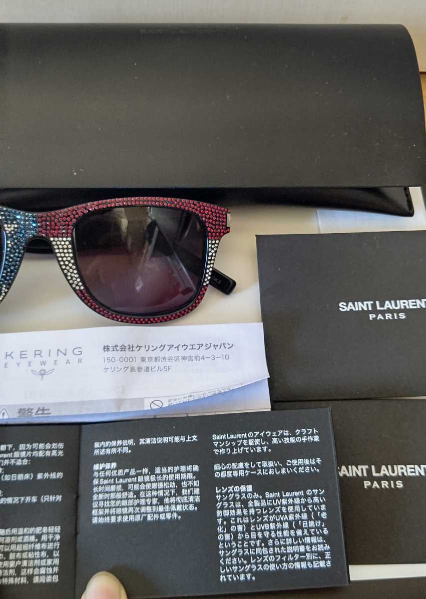 新品 付属品完備 20万サンローランパリ 星条旗 スワロフスキー サングラス SAINT LAURENT PARIS_画像7