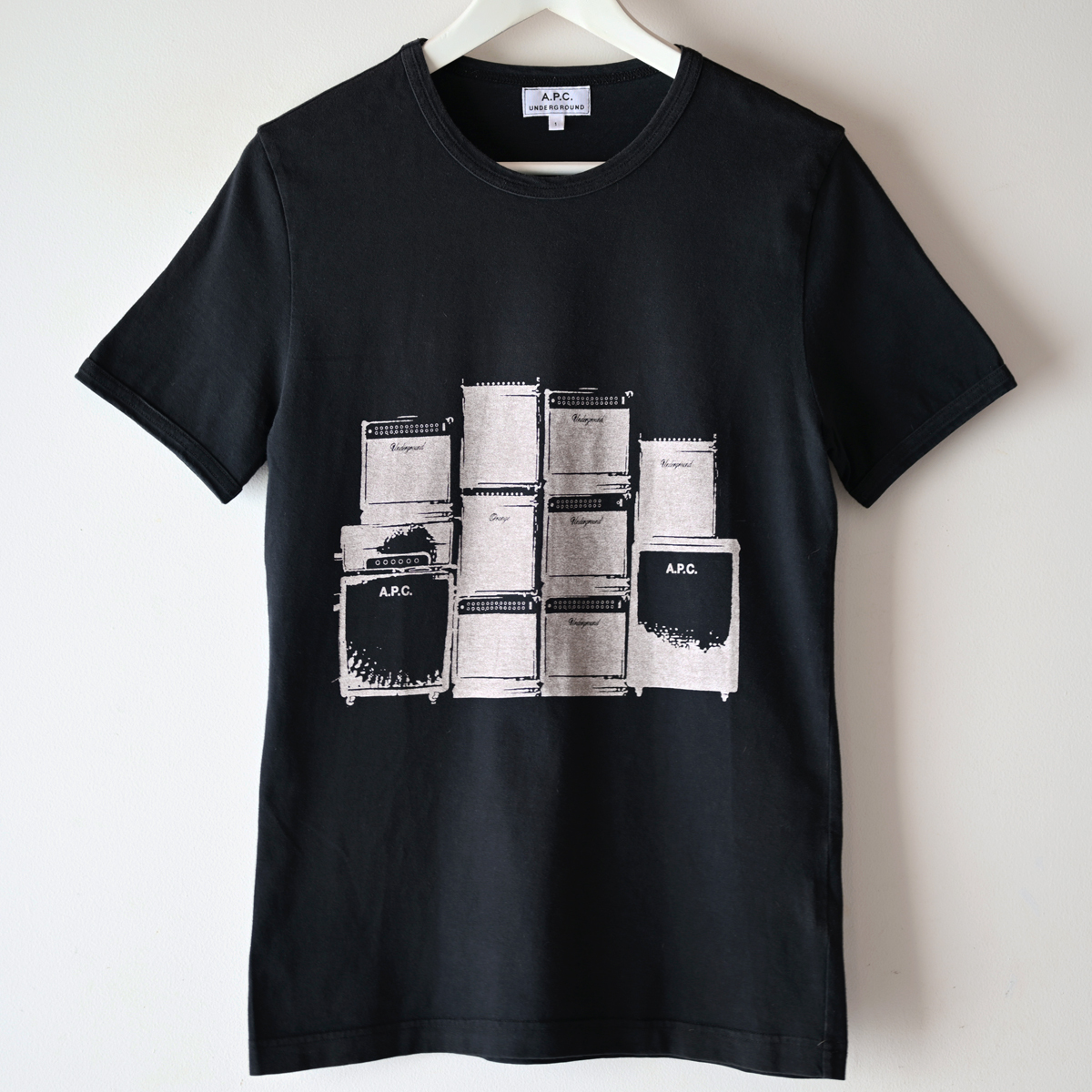 00s A.P.C. underground ヴィンテージ ギターアンプ プリント Tシャツ ブラック 黒 サイズ1 / アーペーセー フランス ユーロ ロックT_画像1