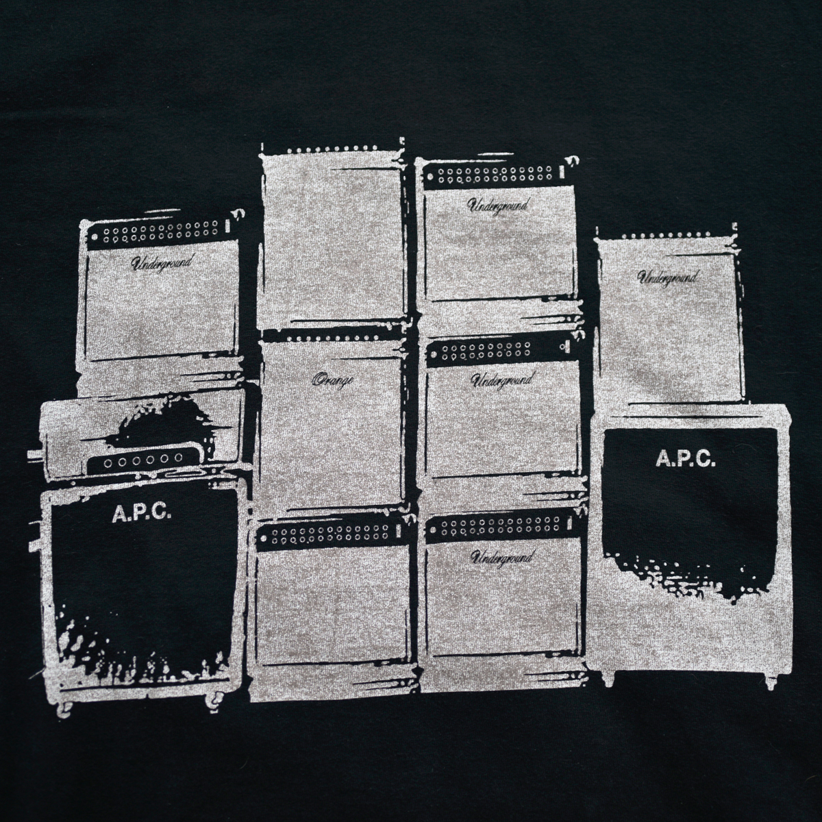 00s A.P.C. underground ヴィンテージ ギターアンプ プリント Tシャツ ブラック 黒 サイズ1 / アーペーセー フランス ユーロ ロックT_画像7