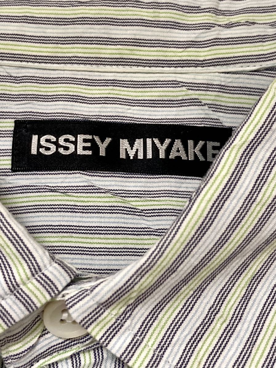 イッセイミヤケ　issey miyake シワ加工　半袖　シャツ　ストライプ　ハーフスリーブ　トップス　総柄　メンズ　ワイドシルエット