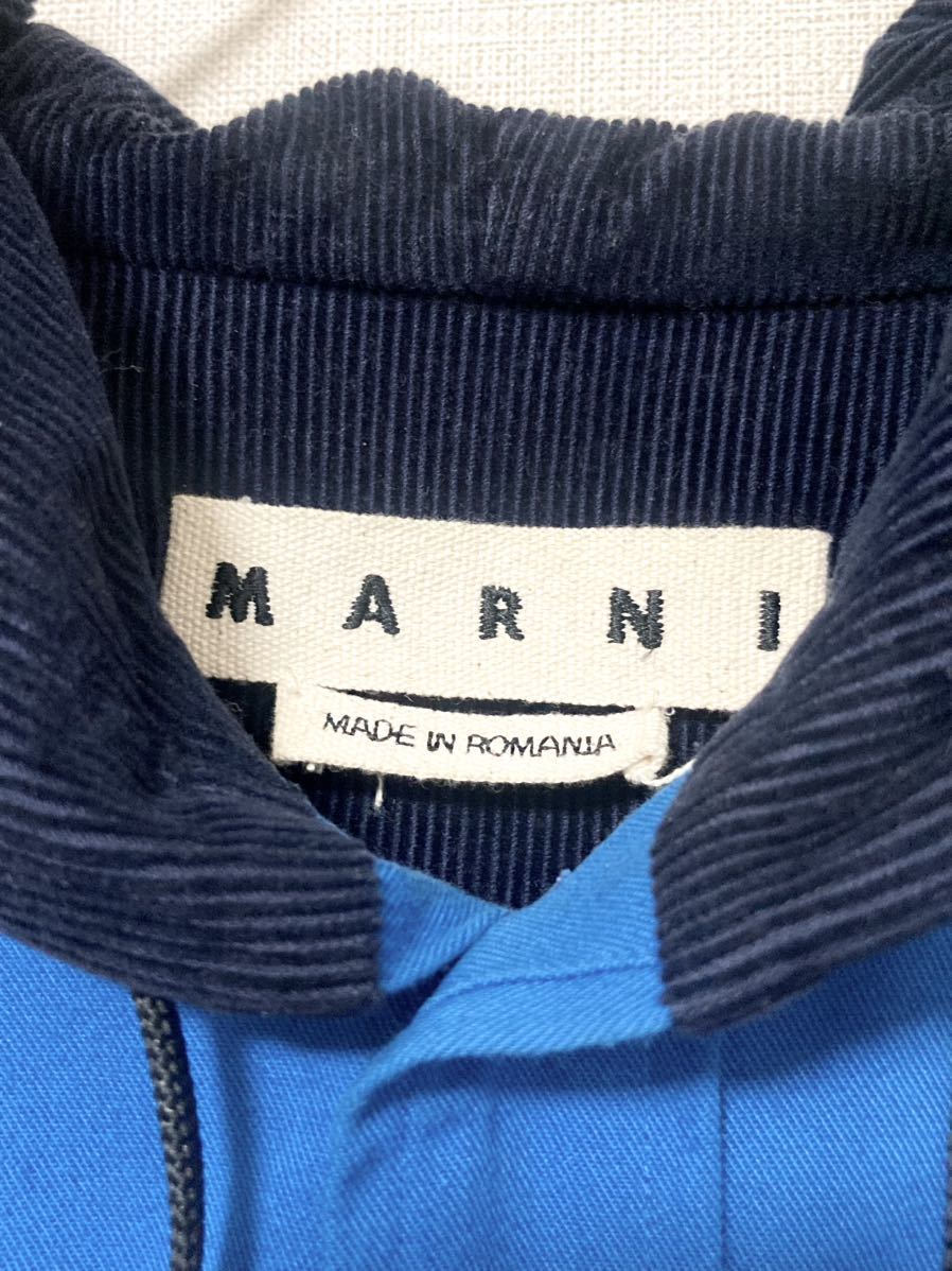 マルニ　marni コーデュロイ　バイカラー　フーディー　シャツ　フード　長袖　ロゴ　メンズ 46 トップス　ブルー　青　ロングスリーブ_画像7