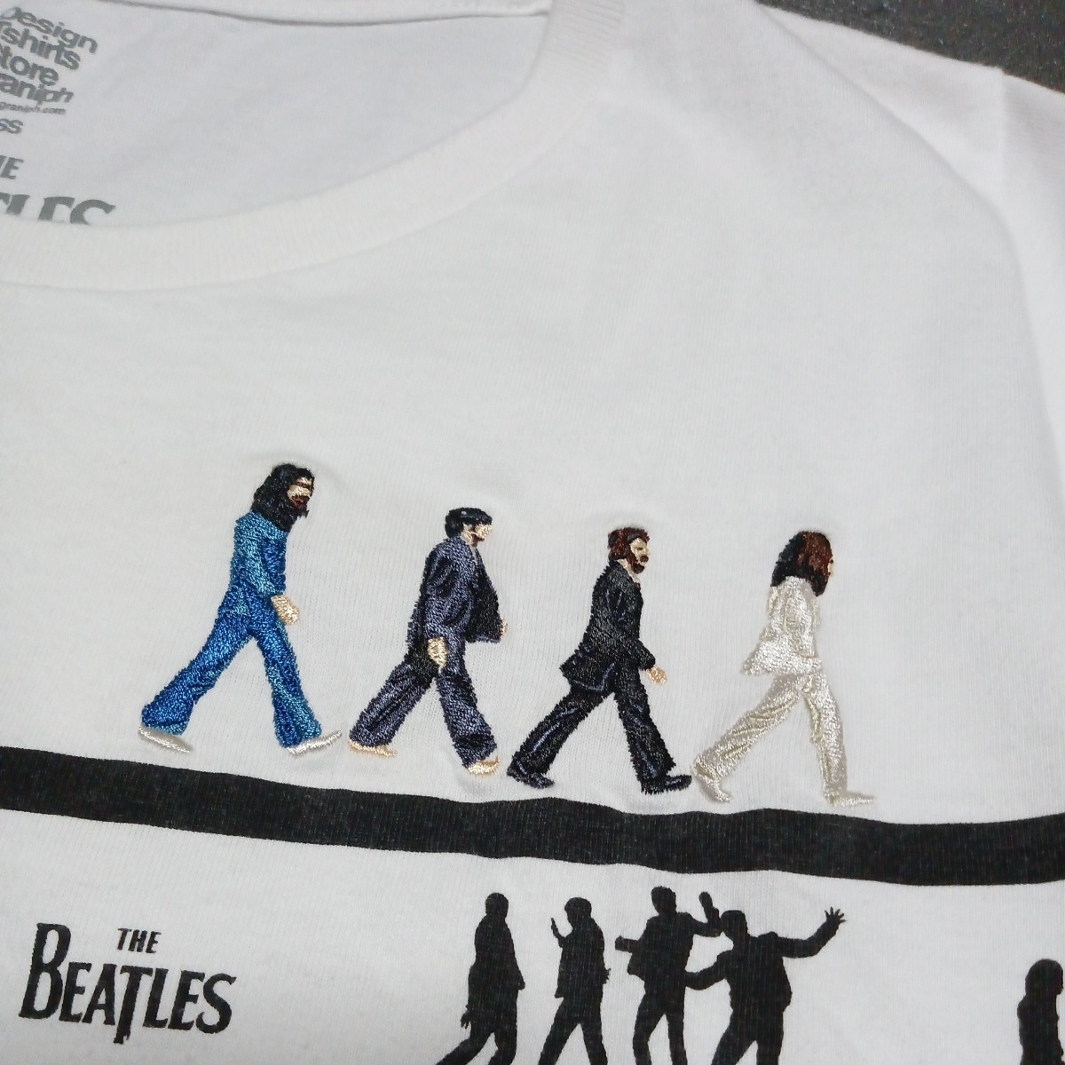 ● graniph「THE BEATLES Tシャツ 1枚」着丈：約58cm／身幅：約42cm　半袖 表記サイズSS　シャツ ビートルズ グラニフ シルエット ボーダー_画像3