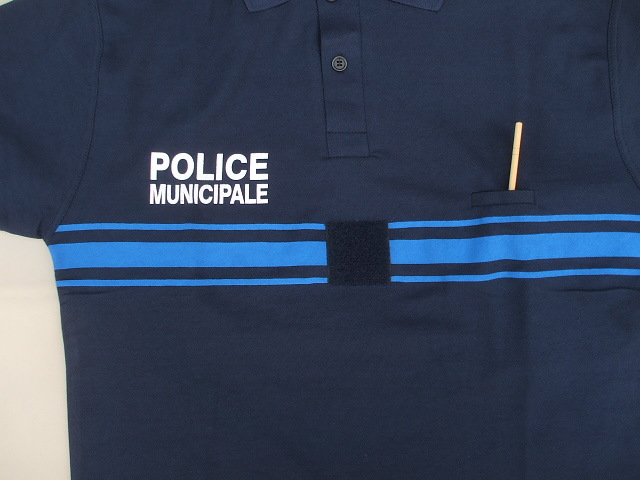 フランス市警(POLICE MUNICIPAL)ポロシャツ,(コットン50%ポリエステル50%),紺色,新品(M寸),(着丈68cm,身幅52cm,肩44cm,袖20cm)(23-7-18-1)の画像4