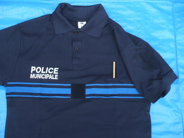 フランス市警(POLICE MUNICIPAL)ポロシャツ,(コットン50%ポリエステル50%),紺色,新品(M寸),(着丈68cm,身幅52cm,肩44cm,袖20cm)(23-7-18-1)の画像5