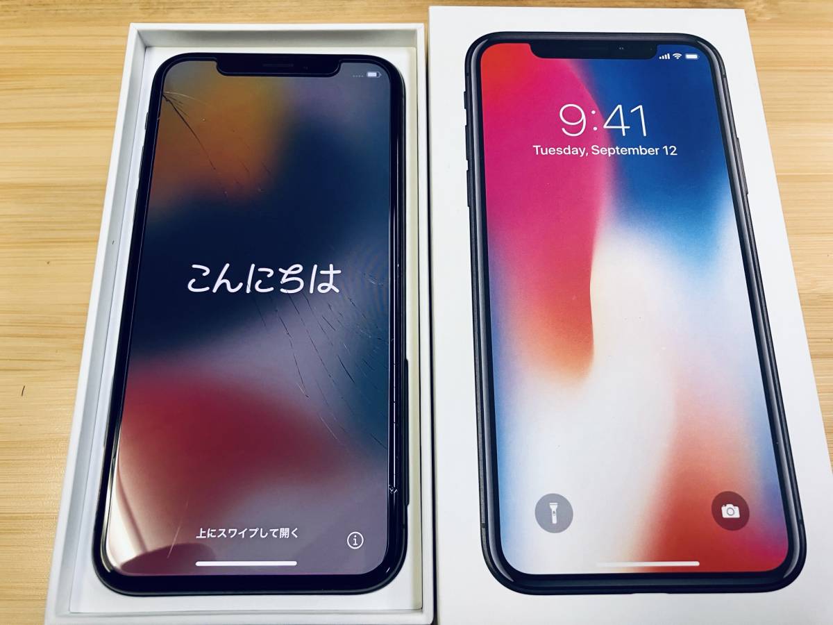 Yahoo!オークション - 画面割れジャンク iPhone X 10 64GB スペー...