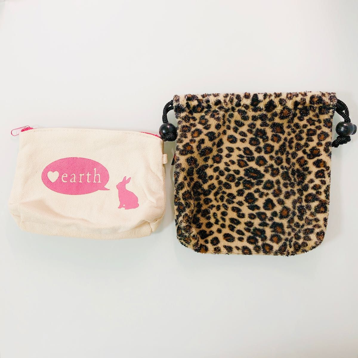 earth うさぎ ピンク PANTHER GIRL'S ヒョウ柄 ポーチ2点セット