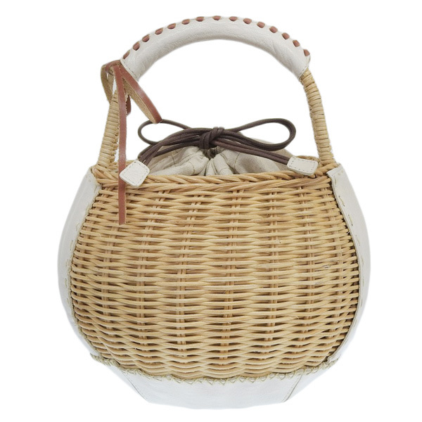 美品 ikot イコット ラタン×レザー ハンドバッグ かごバッグ