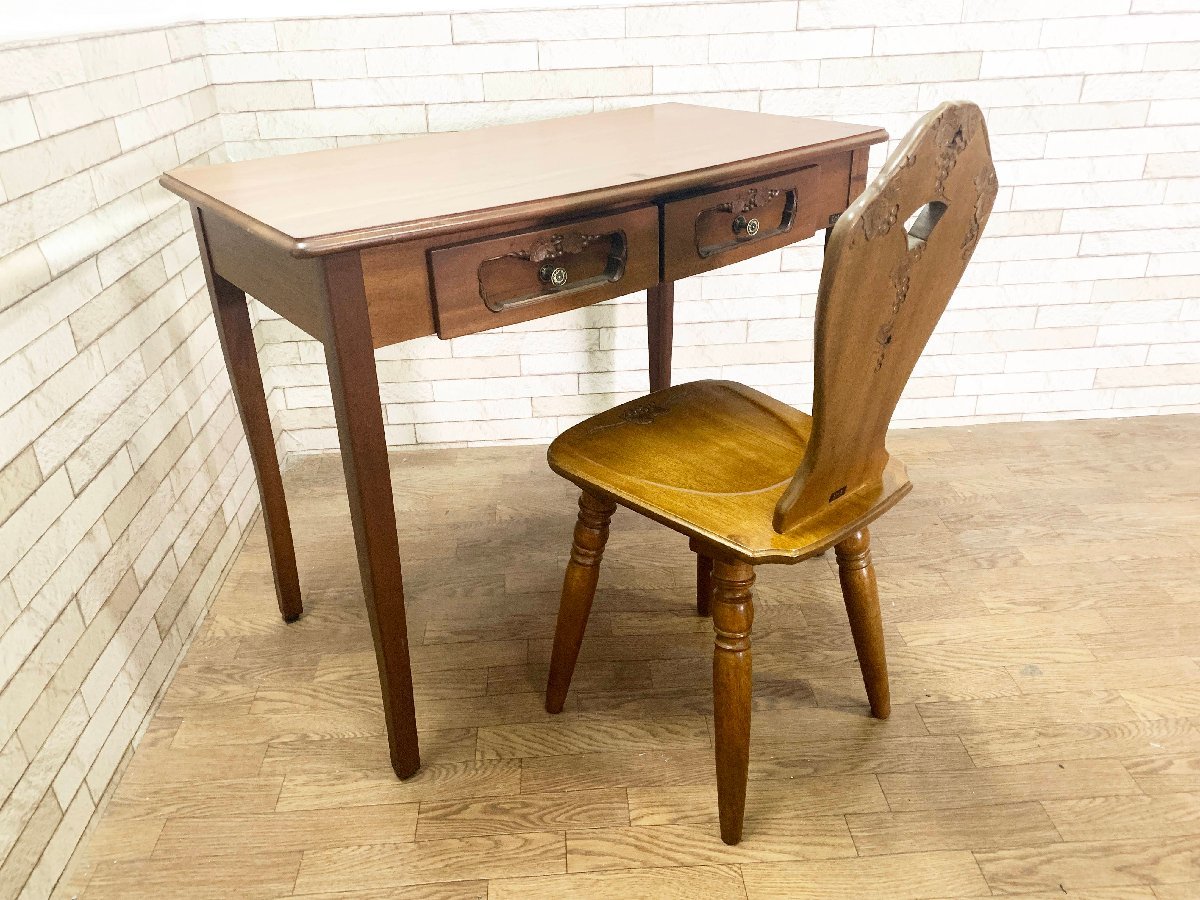 期間限定30％OFF! D＆A YOSHIKAWA 木彫 葡萄 彫刻 テーブルセット 椅子 引き出し棚 飾り台 サイドテーブル