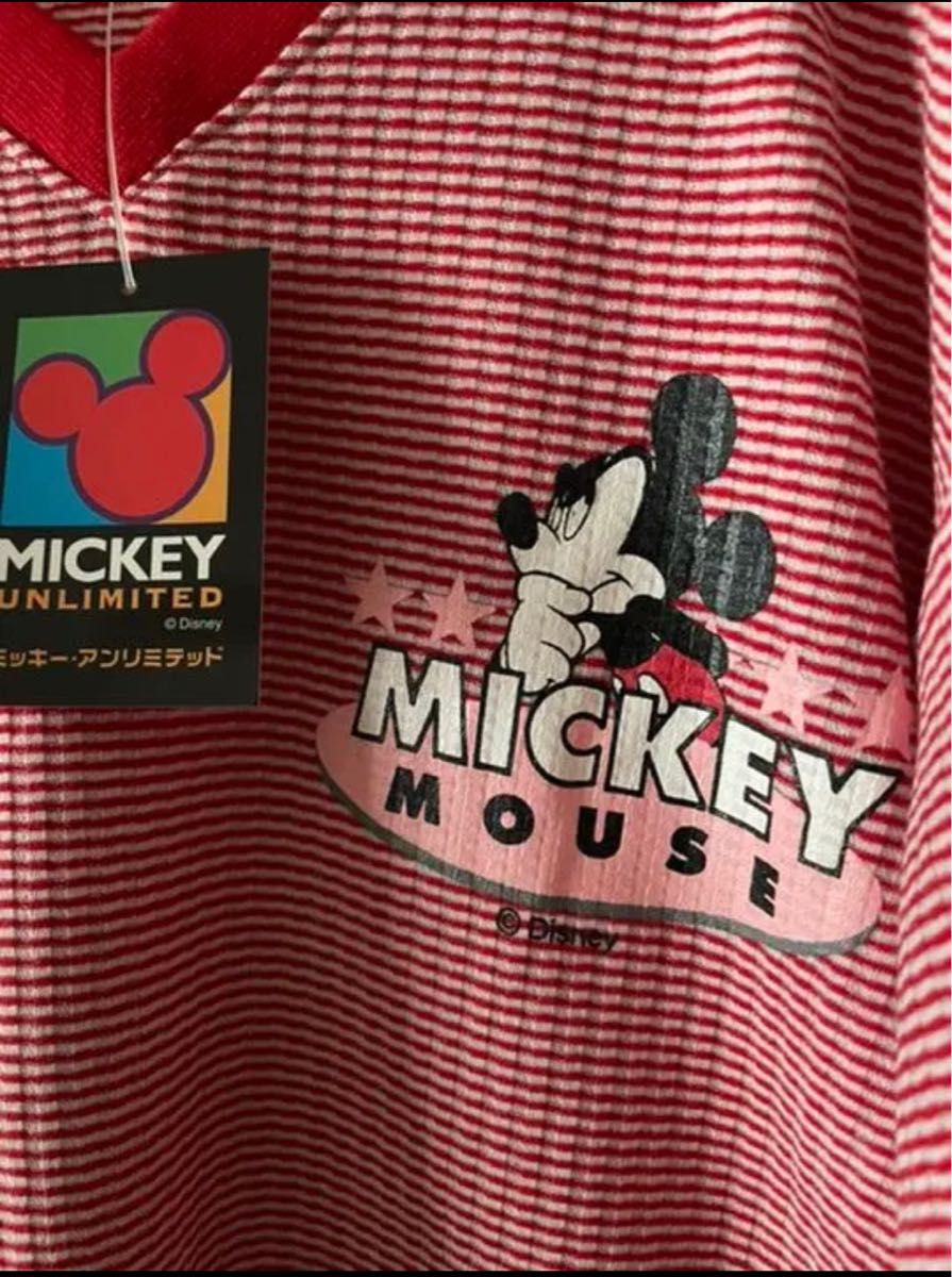 ディズニーミッキーTシャツ オールド昭和 新品未使用ボーダー日本製 ティーシャツ 半袖Tシャツ