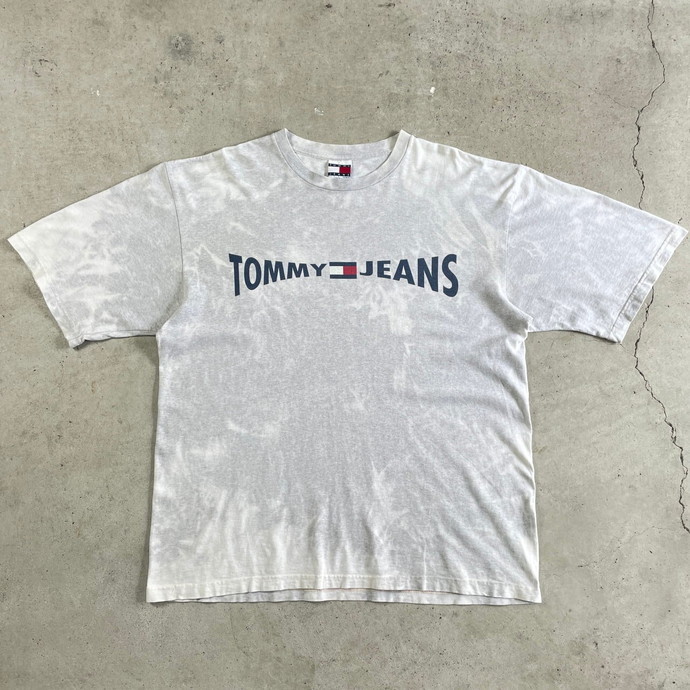 USA製 90年代 TOMMY JEANS トミーヒルフィガー ブリーチ ロゴプリント Tシャツ メンズXL_画像2