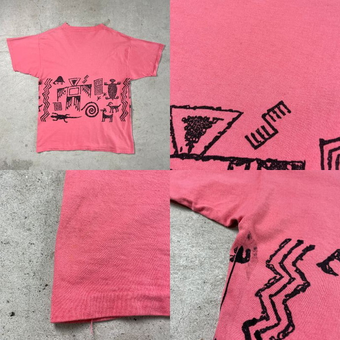 90年代 USA製 BAR&GRILL アドバタイジング 企業ロゴ ネイティブ柄 プリントTシャツ メンズM_画像10