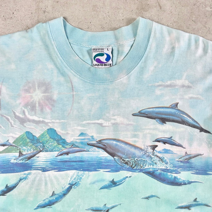 90年代 USA製 LIQUID BLUE 海 タイダイ アート ビッグプリント Tシャツ メンズL_画像3
