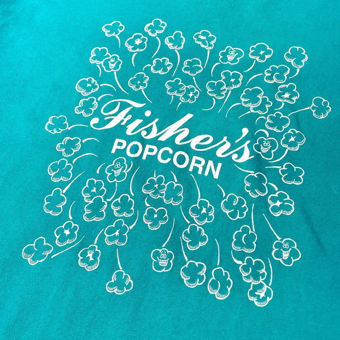 90年代 USA製 FISHER'S POPCORN ポップコーン 企業ロゴ アドバタイジング バックプリントTシャツ メンズ2XL_画像1