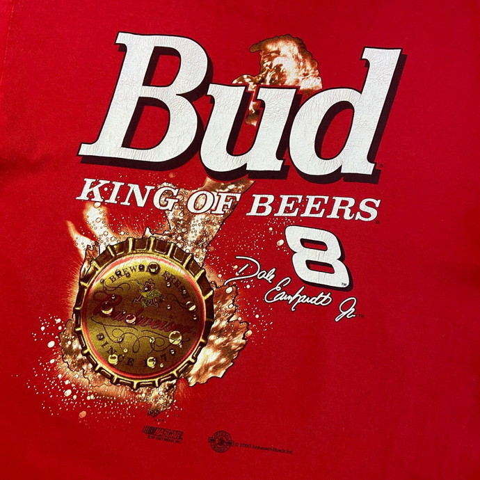 00年代 EARNHARDT JR Budweiser バドワイザー 企業ロゴ プリント レーシングTシャツ メンズL相当_画像1