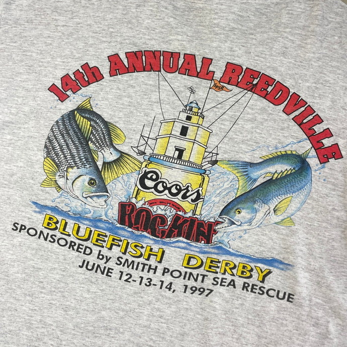 90年代 襤褸 USA製 Coors クアーズ ビール 魚 アニマル 企業ロゴ アドバタイジング Tシャツ メンズXL_画像1