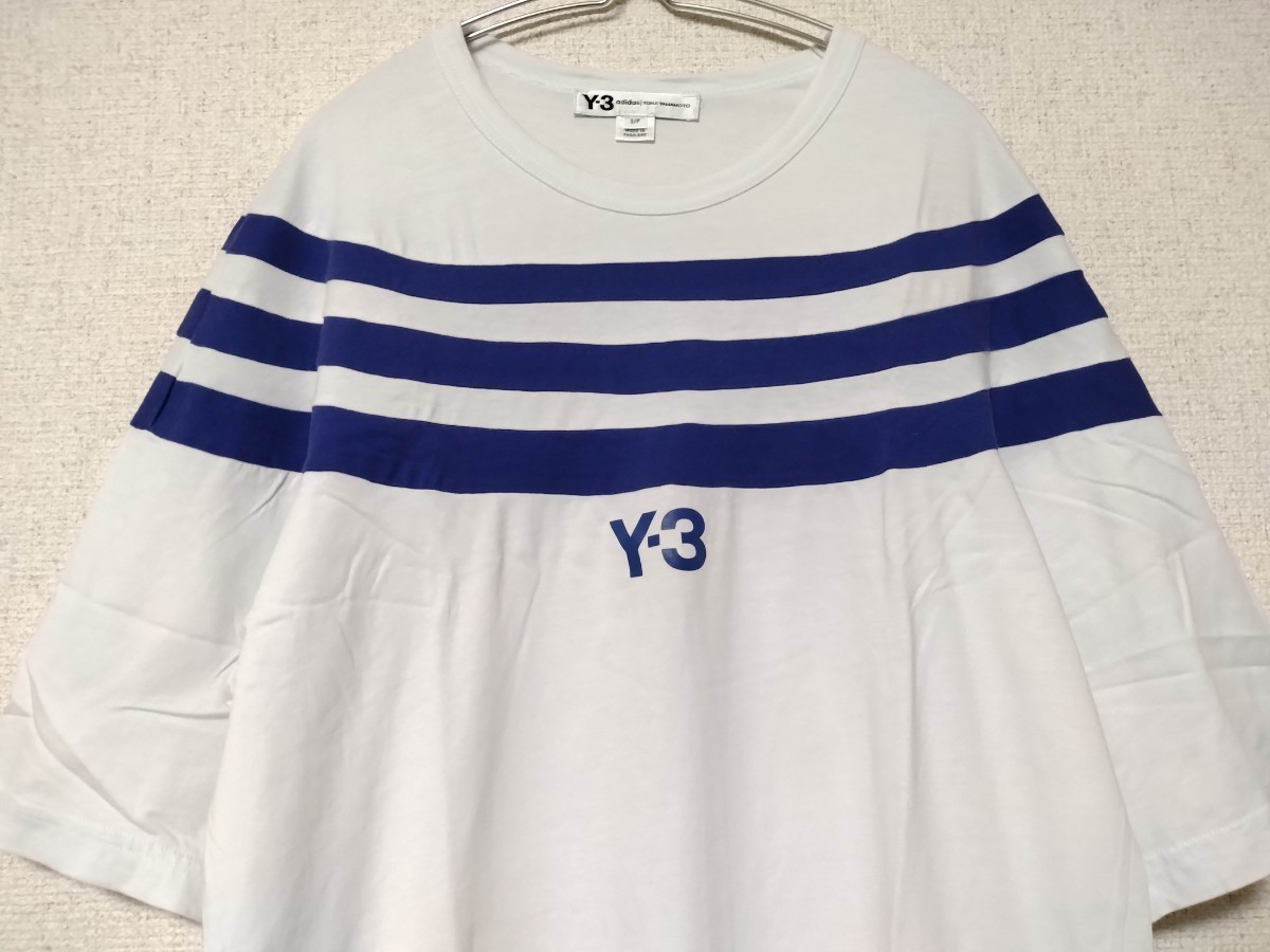 美品　Y-3 　Tシャツ　半袖　メンズ　S 五分袖 ホワイト　ブルー　ワイスリー　ヨウジヤマモト　adidas　アディダス　クルーネック　白　青