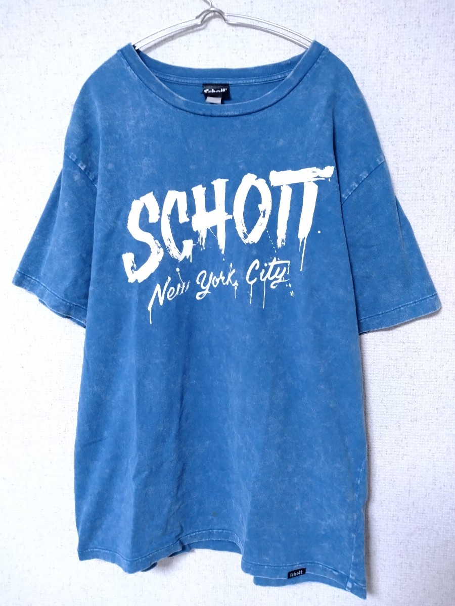 Schott　NYC タイダイ　半袖　Tシャツ　メンズ　XL ロゴ　ペンキ　ロック　ショット　ブルー　ビッグサイズ　ロゴ　USA アメリカ　_画像1