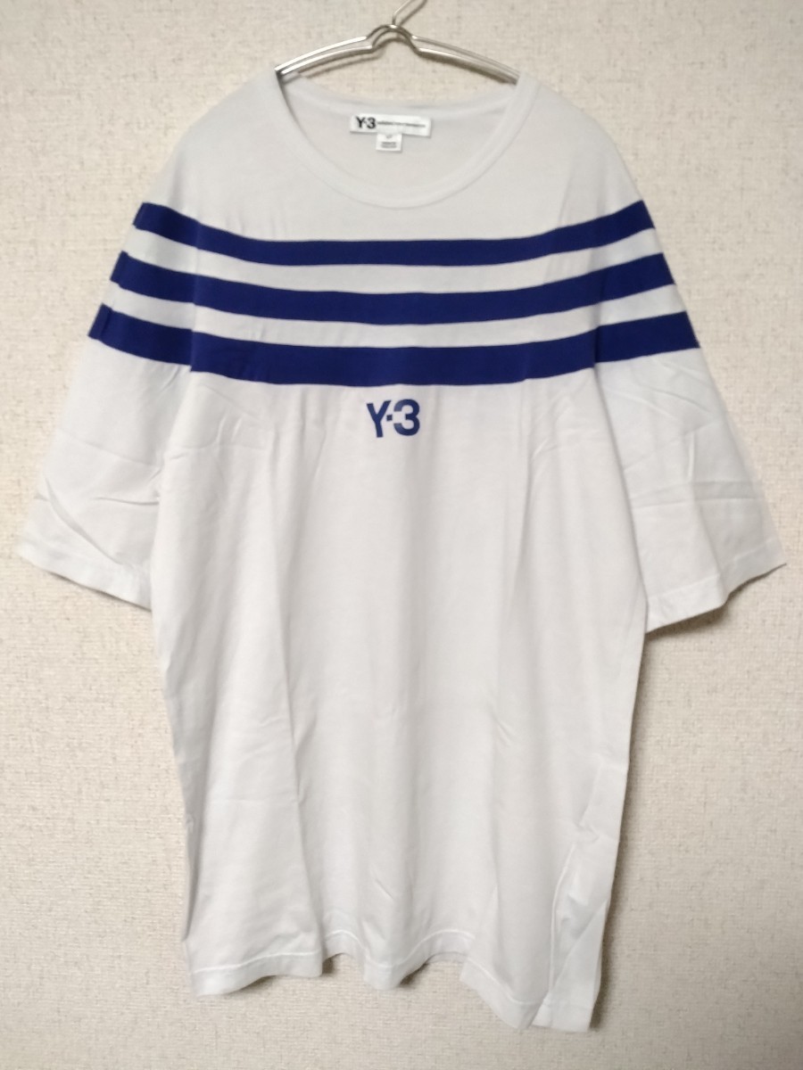 美品　Y-3 　Tシャツ　半袖　メンズ　S 五分袖 ホワイト　ブルー　ワイスリー　ヨウジヤマモト　adidas　アディダス　クルーネック　白　青