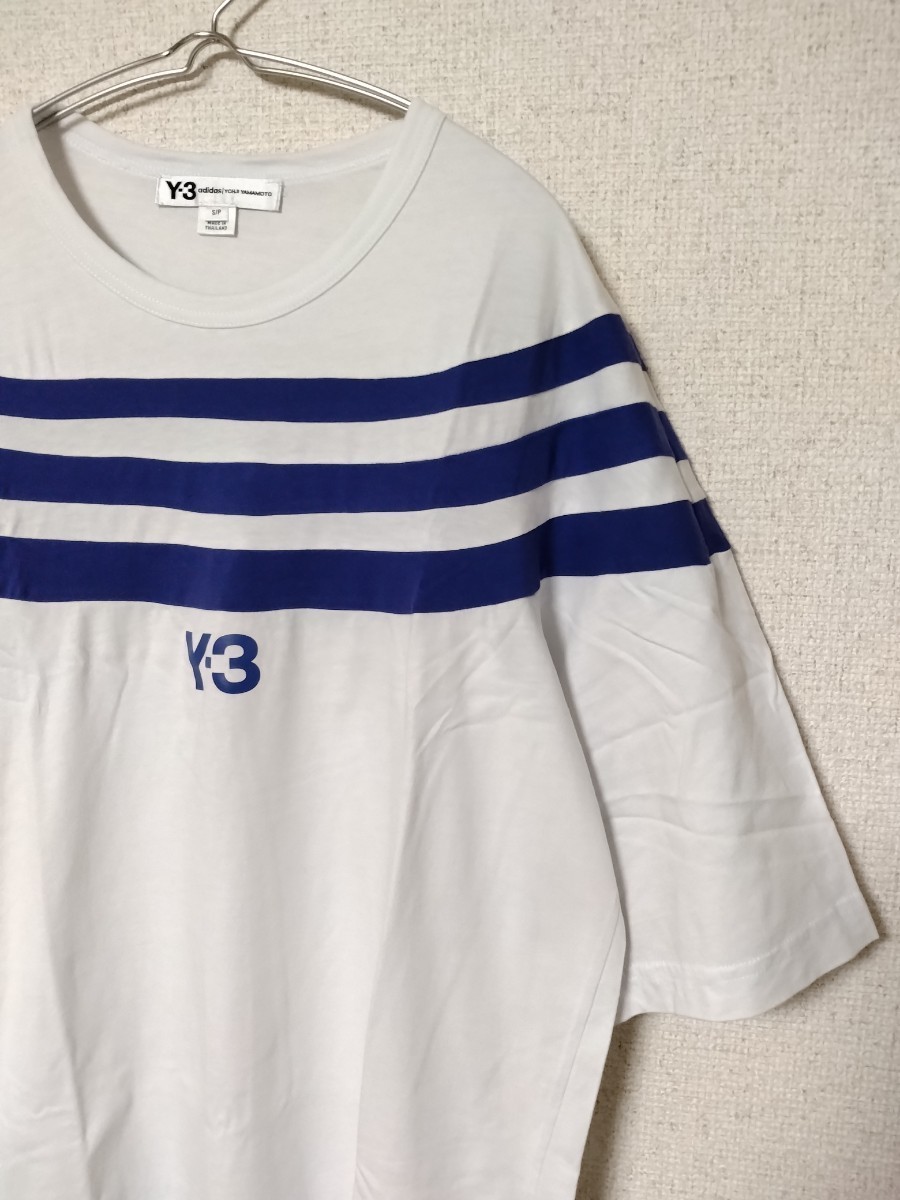 美品　Y-3 　Tシャツ　半袖　メンズ　S 五分袖 ホワイト　ブルー　ワイスリー　ヨウジヤマモト　adidas　アディダス　クルーネック　白　青